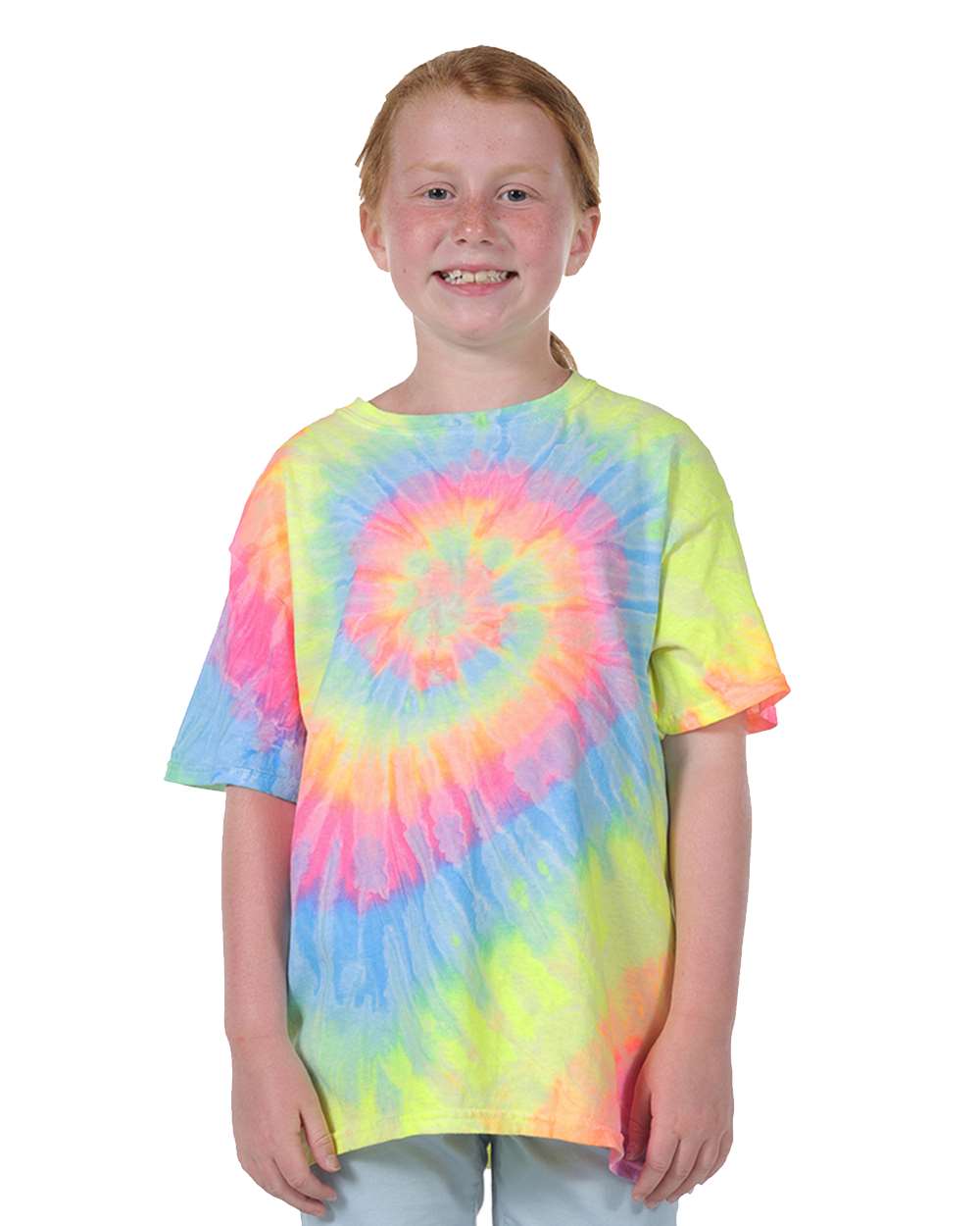 Dyenomite Youth Multi-Color Spiral Tie-Dyed T-Shirt