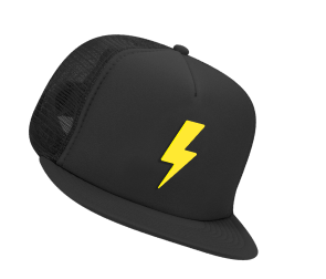 trucker hat with yellow lightning bolt
