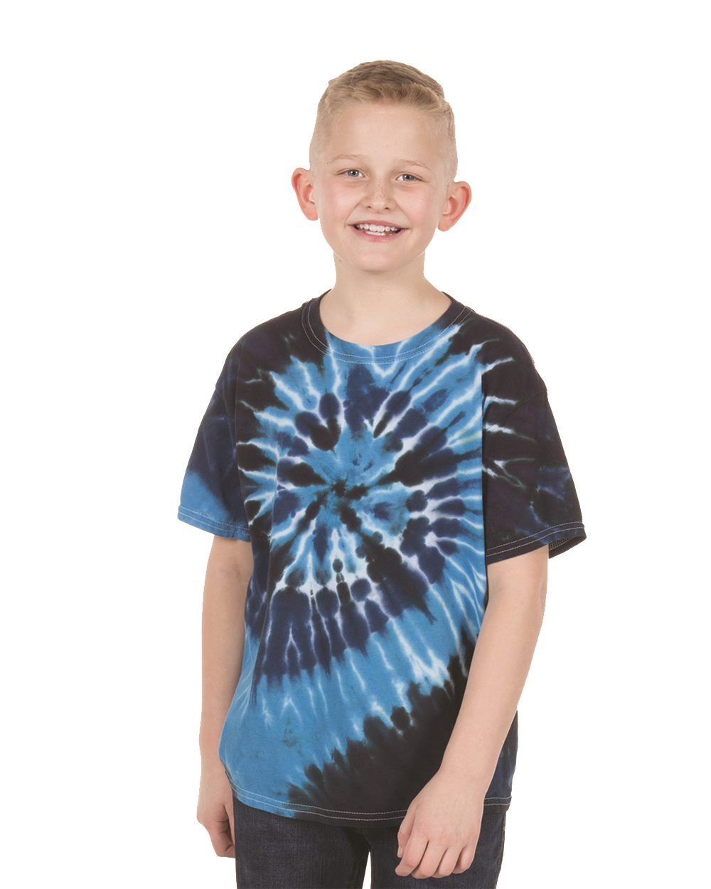 Dyenomite Youth Multi-Color Spiral Tie-Dyed T-Shirt